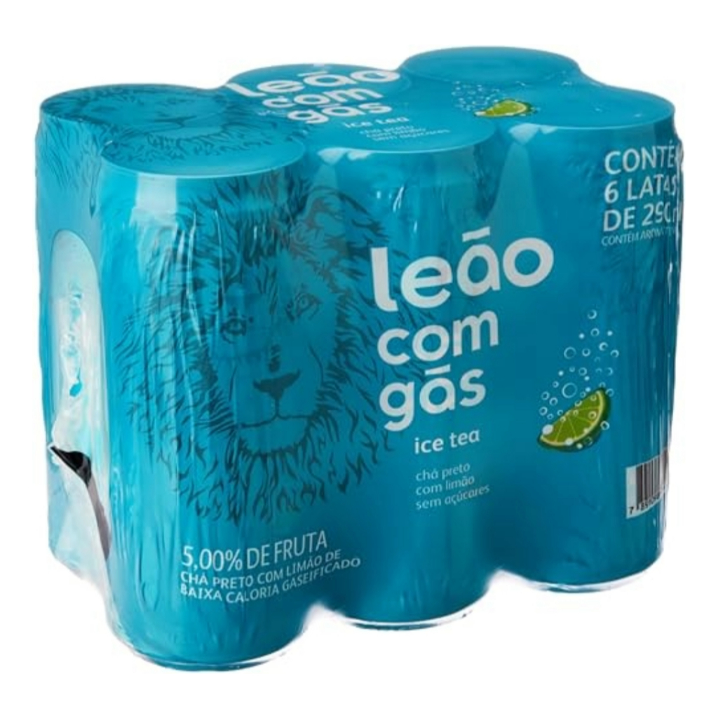 Detalhes do 06 Mate Leão preto com gás Ice Tea Limão Zero Lata 290ml