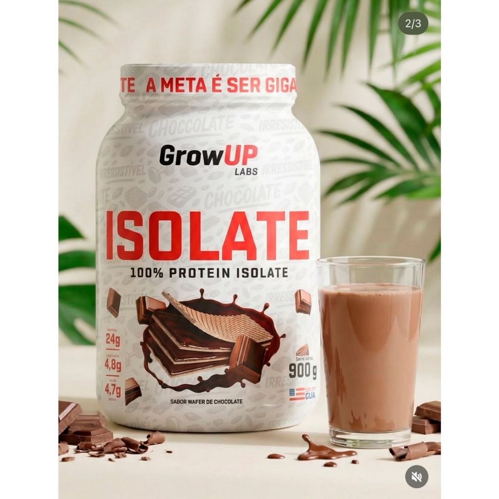 Whey Protein Solate 100% Grow Up Labs 900g - Isolado Zero Lactose + Zero Açúcar Sabor Wafer Chocolate