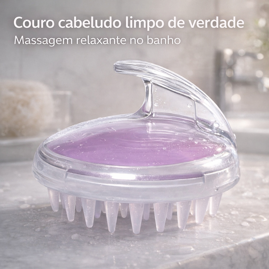 Escova Capilar Silicone Massageadora Couro Cabeludo Limpeza Profunda Estímulo Circulação Fios