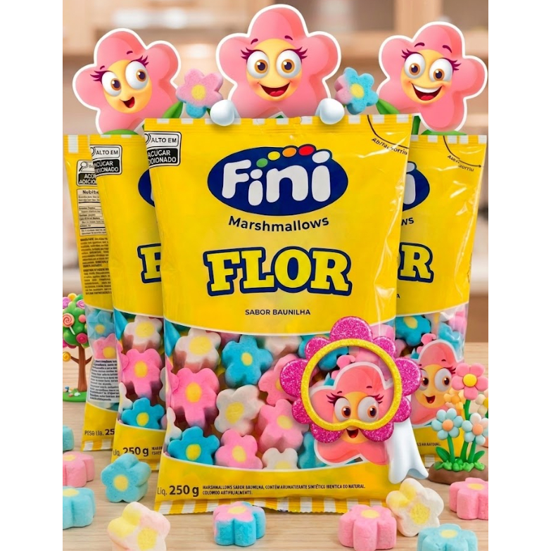 3 Pacotes Marshmallow Flor 250g Fini