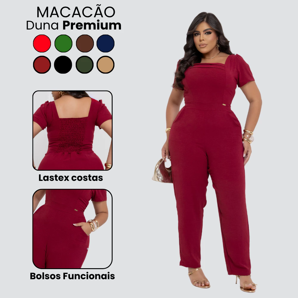 Macacão Longo Plus Size Duna Premium Sofisticado Com lástex modelador Bolsos Mangas — imagem 1