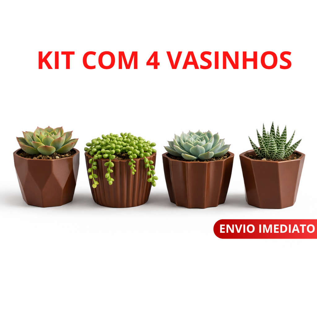Kit 4 Mini Vasinhos cachepot Decorativos para suculentas, Cactus e Plantas Artificiais 5,8x7