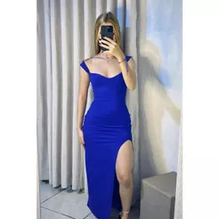 Vestido Longo Feminino com Fenda Lateral Elegante em Suplex Premium
