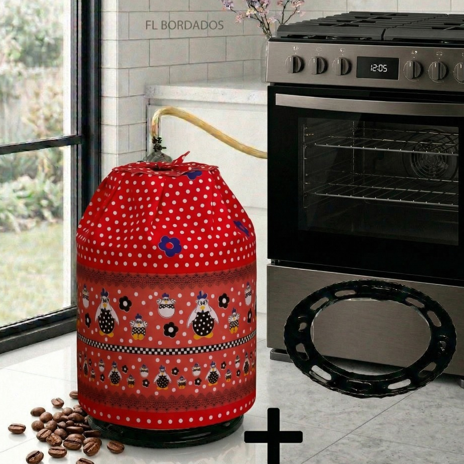 Suporte Para Gás Botijão + Capa Para Botijão de Gás Estampado Cozinha