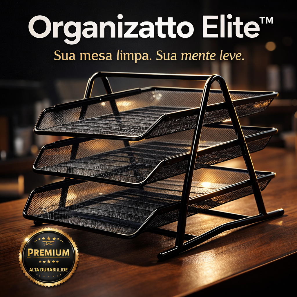 1 Organizador de Documentos Papel A4 3 Bandejas Metal Preto Transparente Escritório Mesa Home Office