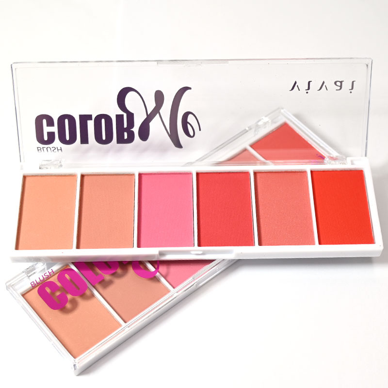 Paleta de Blush 6 Cores Profissional Alta Pigmentação Efeito Natural e Glow Longa Duração