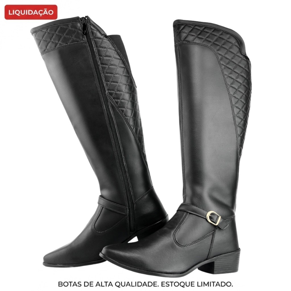 [QUEIMA DE ESTOQUE] Bota Feminina Montaria Cano Longo Trissê Fivela Tornozelo Elástico em Oferta na Shopee
