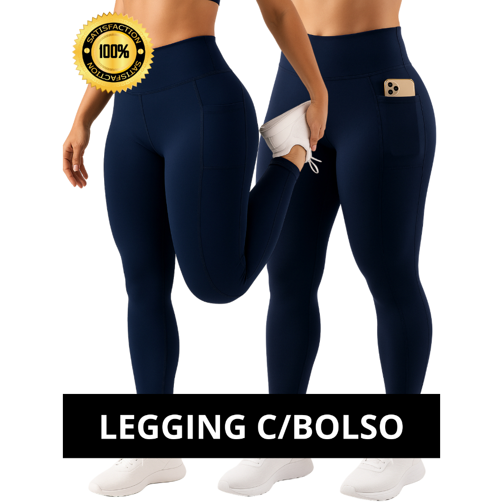 Calça Legging Feminina Cintura Alta Bolso Lateral Suplex Grosso Academia Fitness Treino Sem Transparência