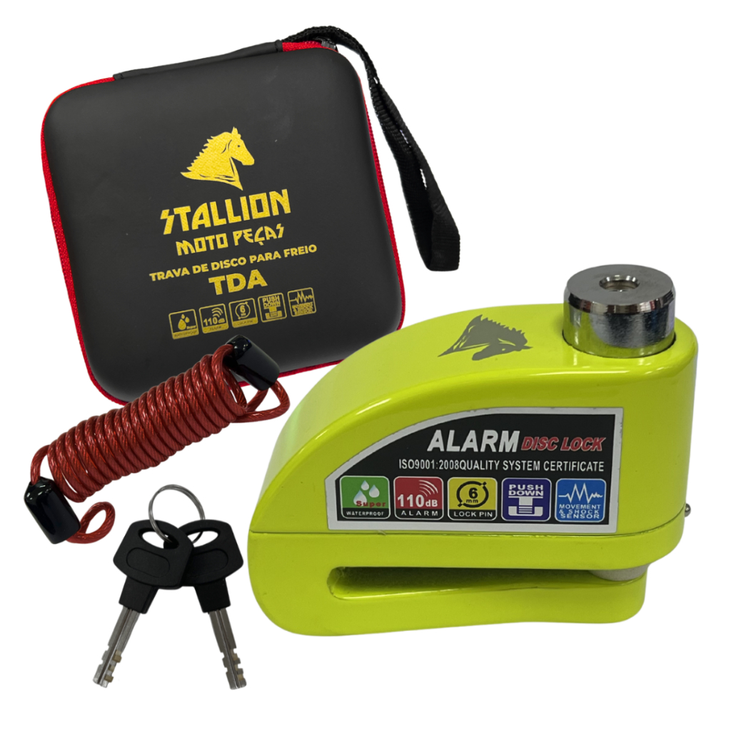 Trava Cadeado Freio De Disco Antifurto Com Alarme Sonoro 6mm A Cores