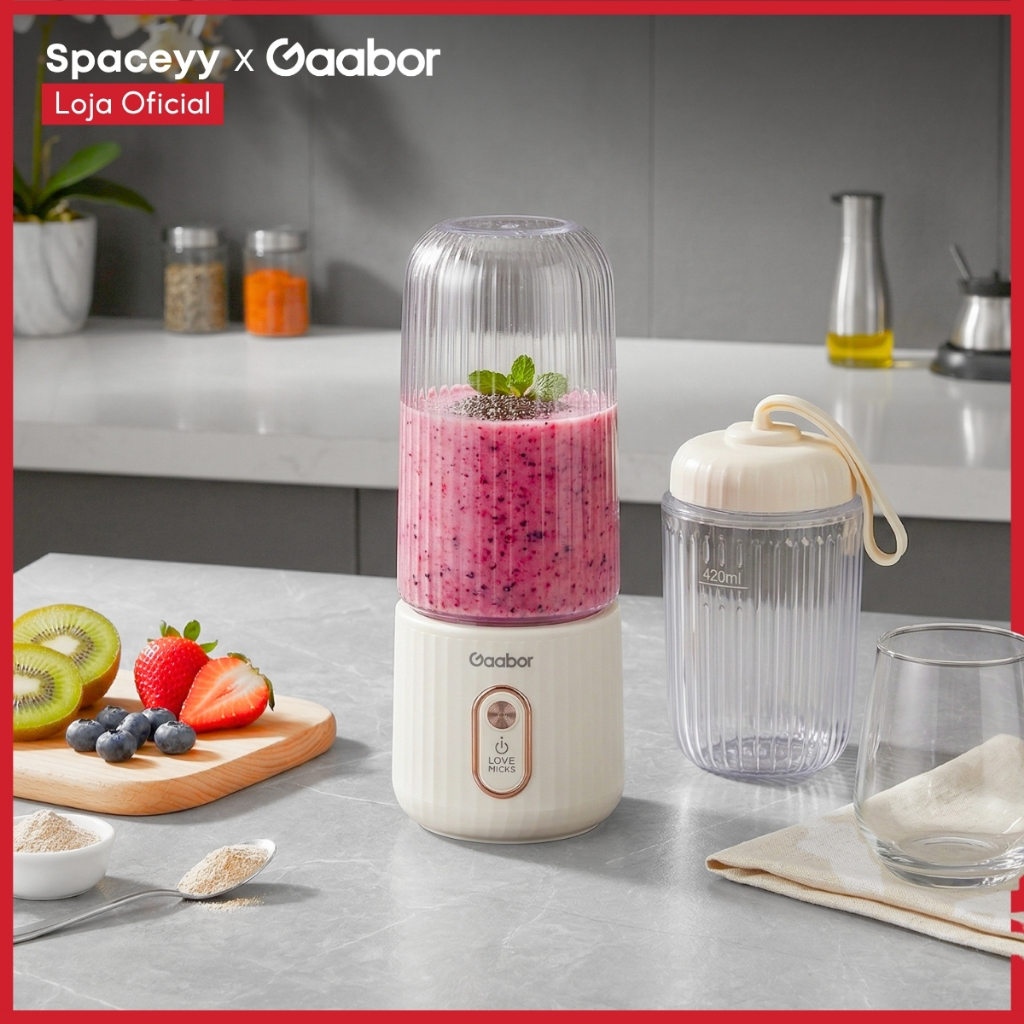 Mini Liquidificador Portátil 350ml Recarregável Mixer 4 Lâminas Espremedor Elétrico Cabo USB Gaabor