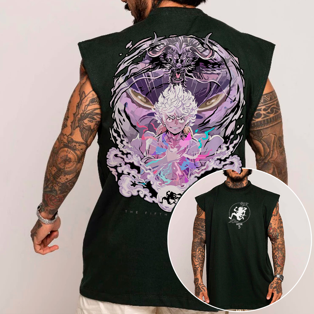 Camiseta Regata Machao OVERSIZED Son God Nika Gear 5 Luffy Mugiwara One Piece Anime Gym Unissex