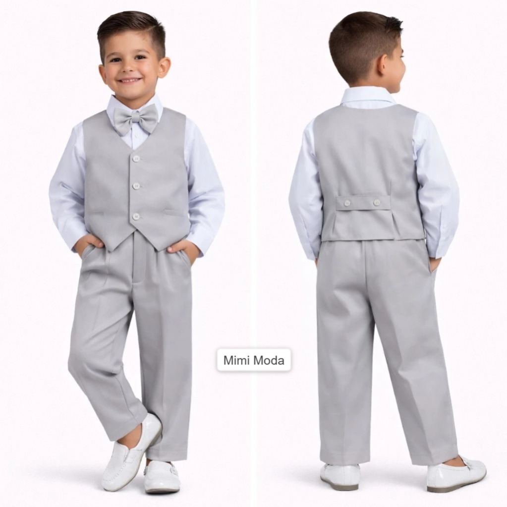 Conjunto Masculino Infantil Social Colete Cinza Claro Completo Formatura Casamento Pagem Noivinho