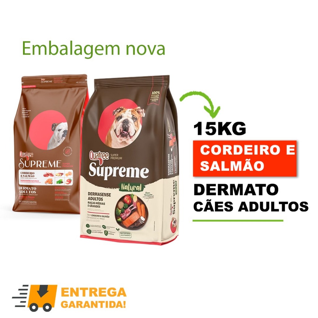 Ração Quatree Supreme 15kg Cães Adultos Dermato Cordeiro e Salmão Pele e Pelagem Super Premium em Oferta na Shopee