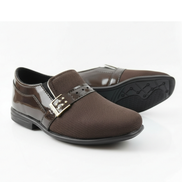 Sapato Social Infantil Masculino Cor Cafe Elegante e Super Confortavel