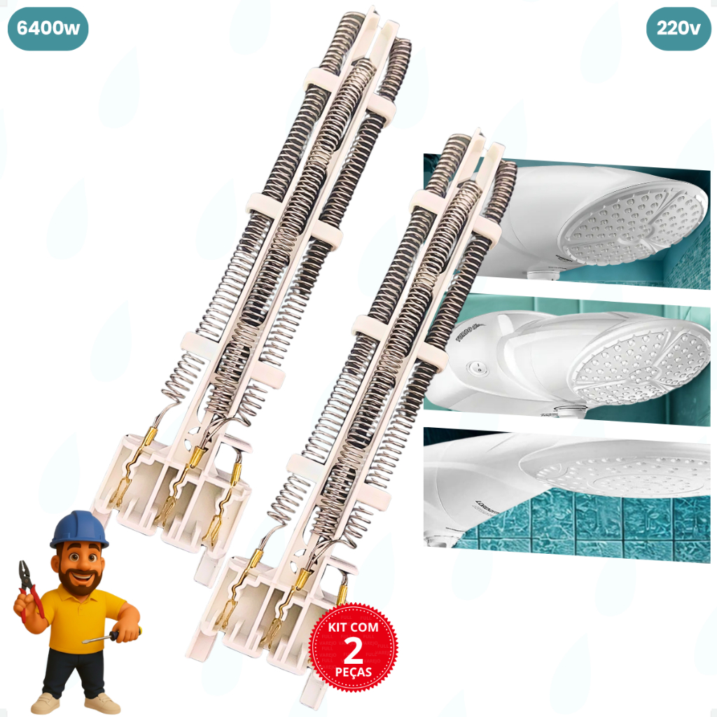 Kit 2 Resistências Ducha Advanced Multitemperatura / Advanced Flex / Top Jet Turbo 6400W 220V - PMR