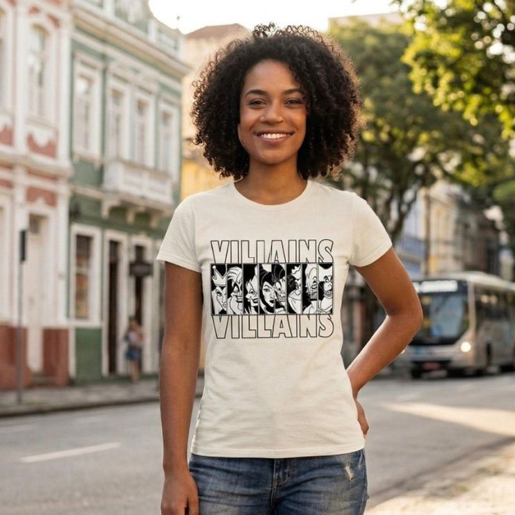 Camiseta Vilãs Disney Feminina – Malévola, Cruella, Rainha Má e Úrsula | Estampa Geek