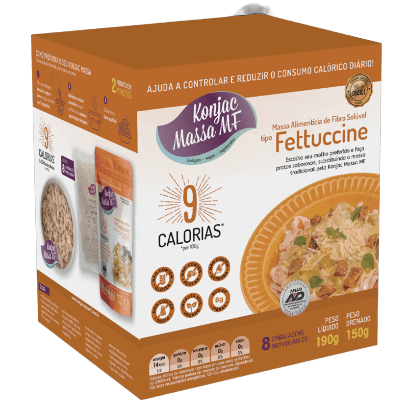 Kit Box 8 Fettuccine Massa MF Tipo Macarrão Sem Glúten 9 Calorias Fitness Konjac
