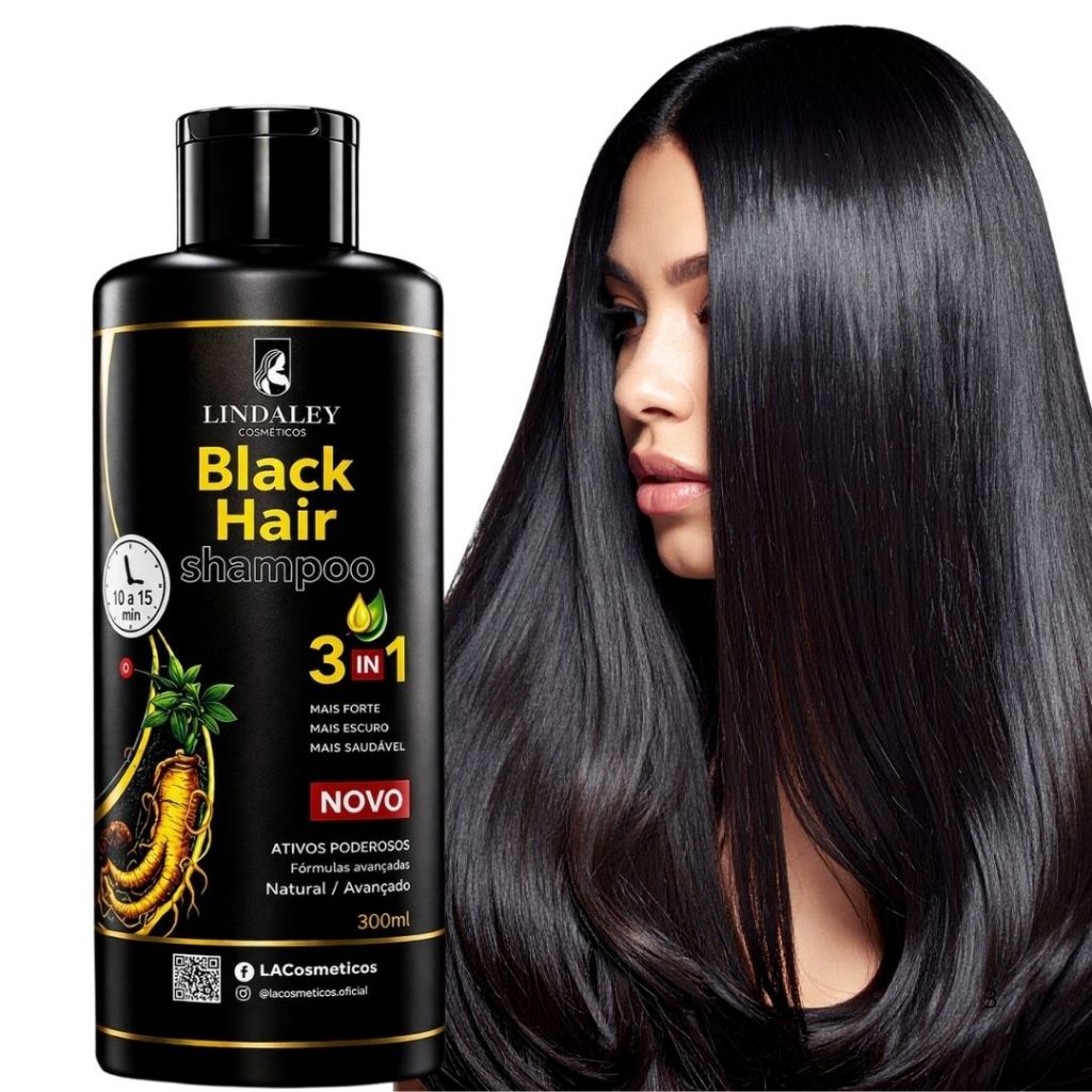 Shampoo Tonalizante Preto Lindaley Hair Dye Black Shampoo - Tintura - Preta Escurecedor Para Cabelos Pretos Grisalhos