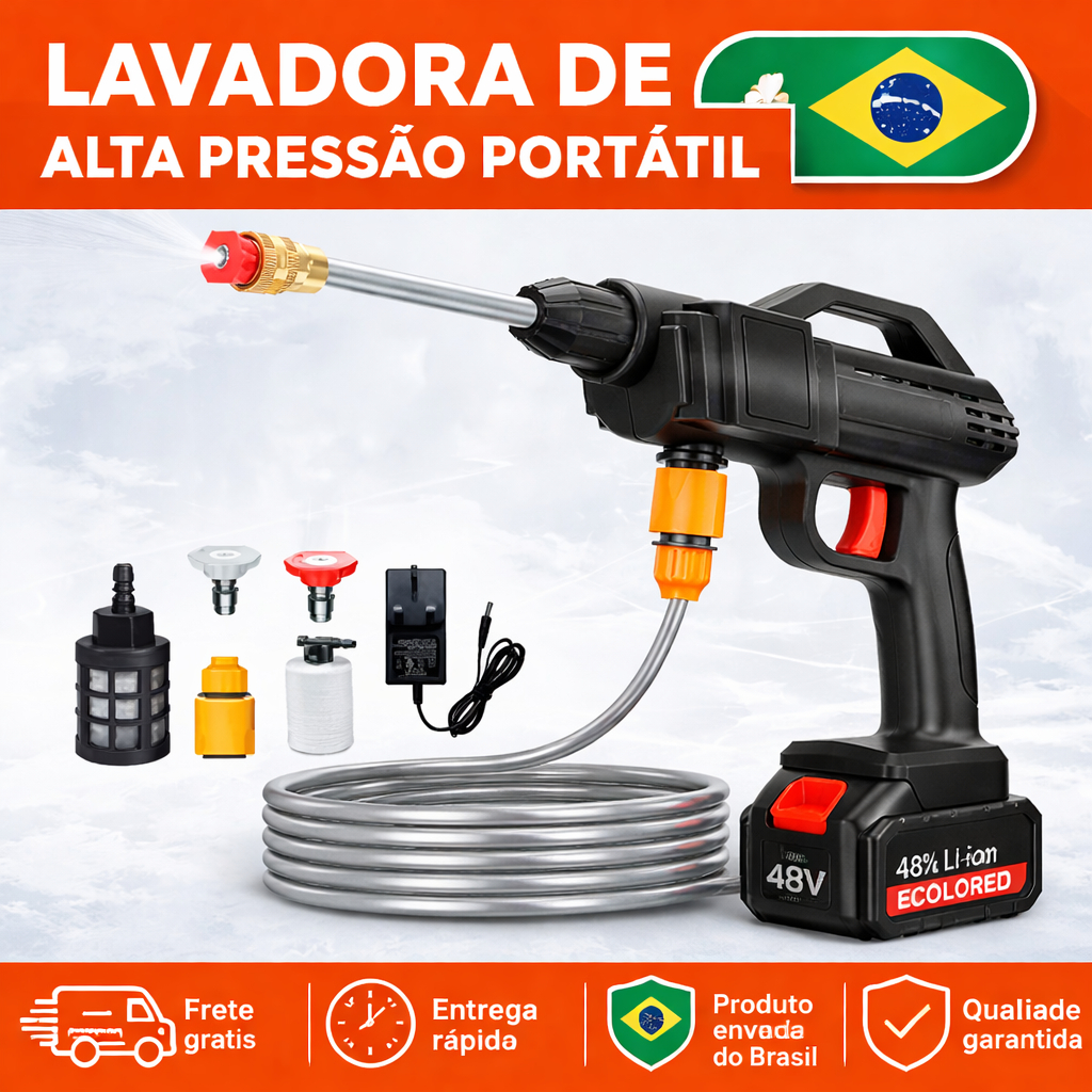 Lavadora Alta Pressão Lava Jato Portátil Recarregável Com Maleta e Acessórios Recarregável