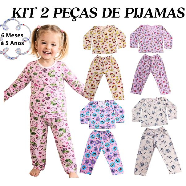 Kit 2 Peças Pijama Menina Infantil Inverno - 1 Blusa e 1 Calça - ENVIO IMEDIATO