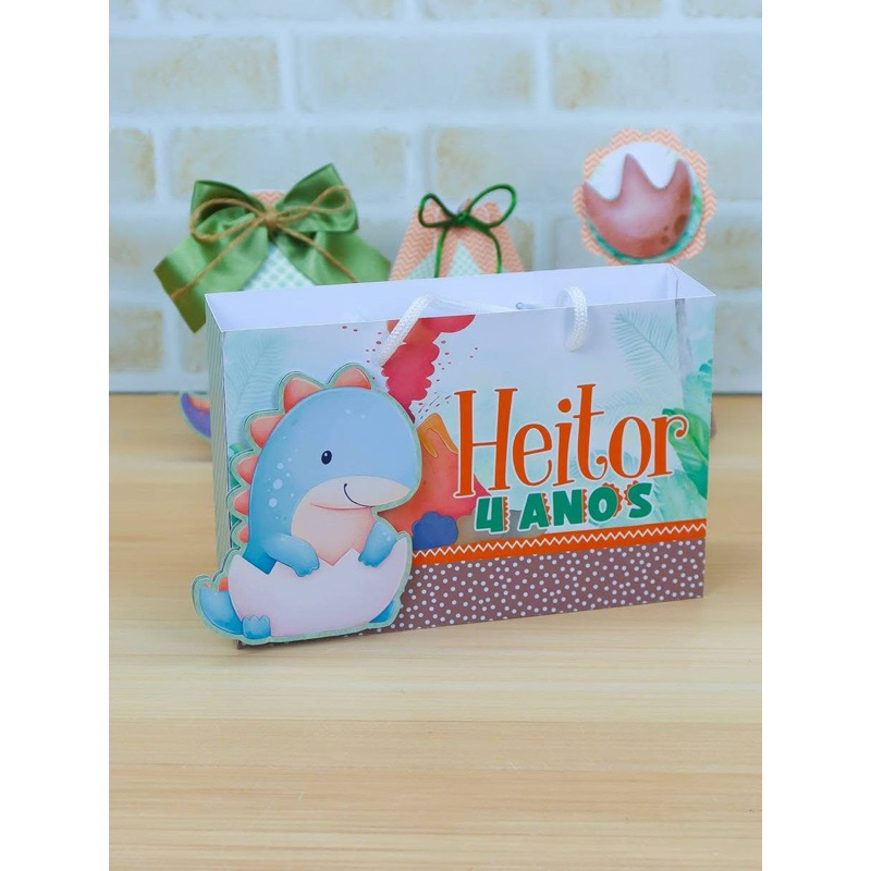 20 Sacolinha Personalizada Dinossauro Baby- Lembrancinha Festa Aniversário Pegue e Monte