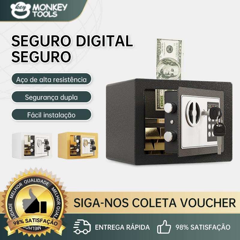 MonkeyTools Cofre Digital Eletrônico com Teclado de Senha e 1 Chaves, Segurança Residencial, Preto