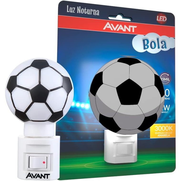 Luz Noturna Led Abajur Tomada Bola 1w Avant Luz Futebol Casa