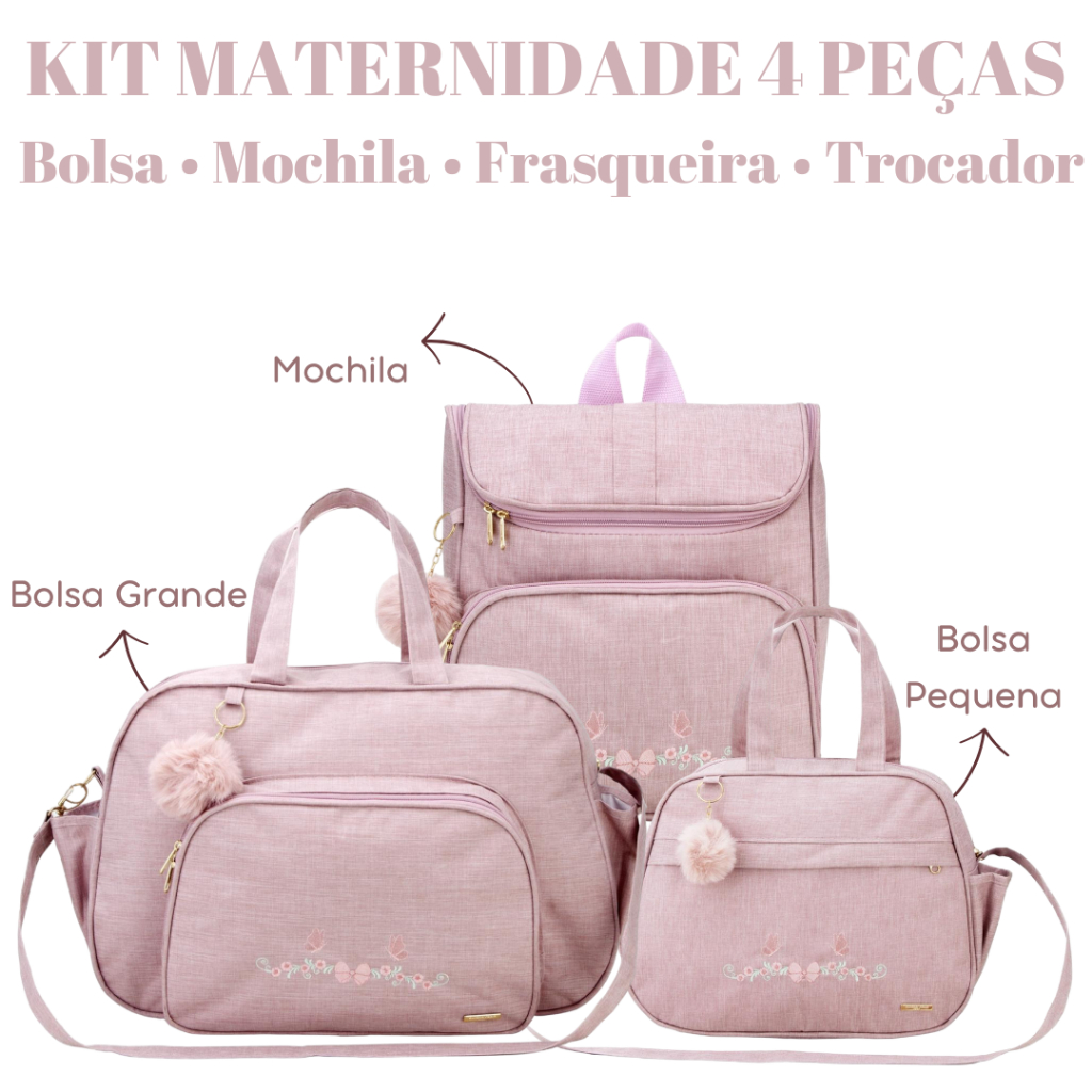 Kit Bolsa Maternidade 4 Peças Mochila Frasqueira e Trocador Bolsa Bebê Grande Impermeável