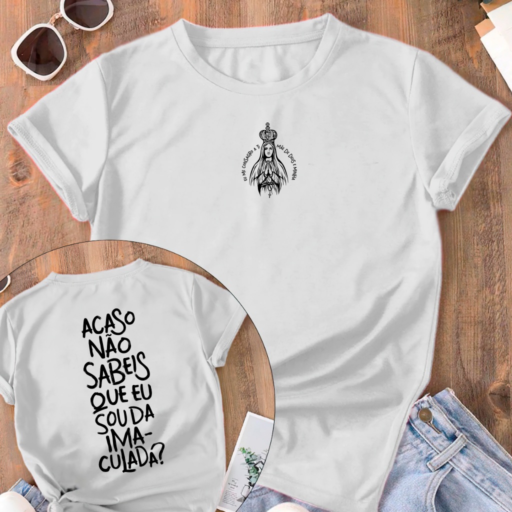 Camiseta Tradicional Religiosa Imaculada Cristão Católico 100% Algodão Unissex Jesus