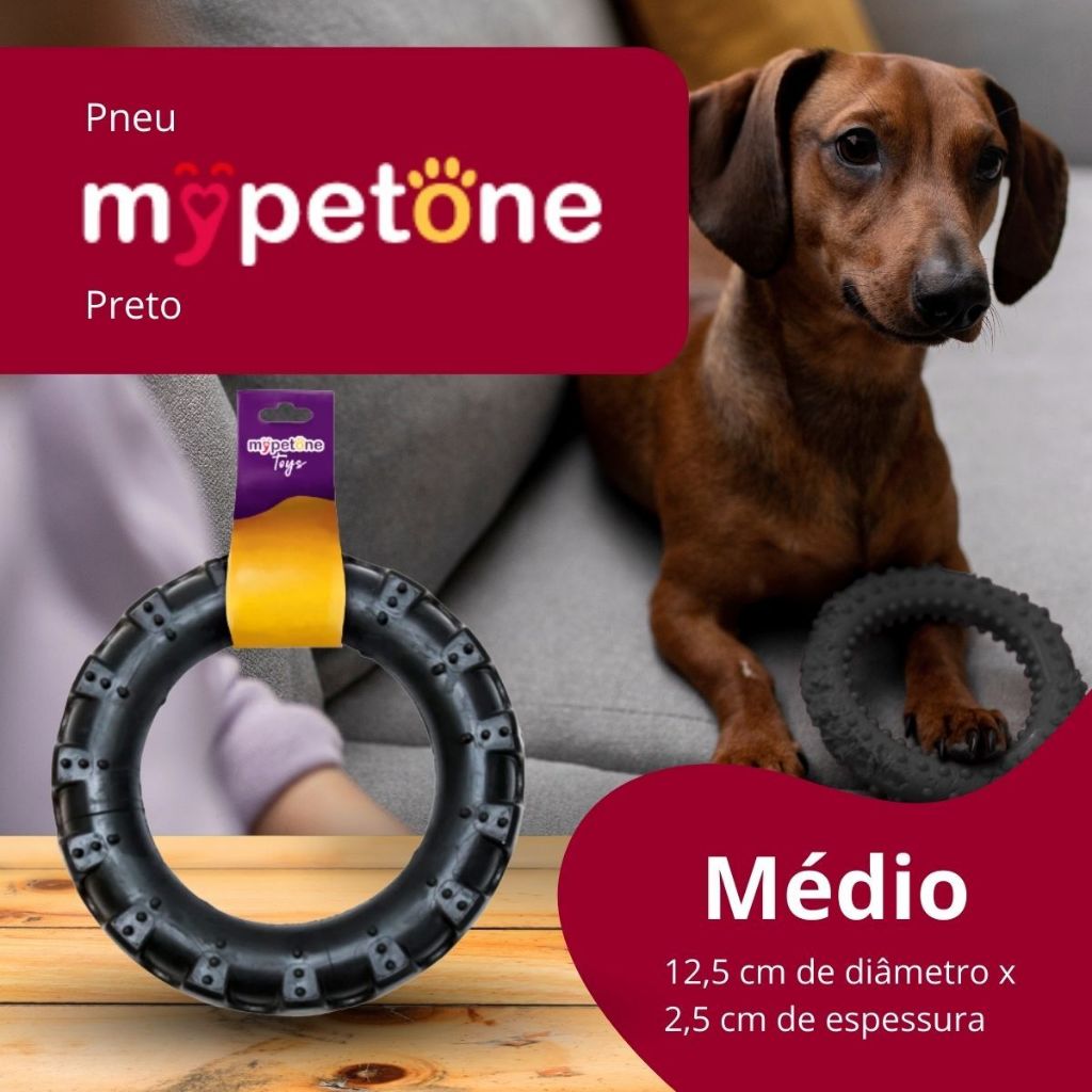 Pneu Mordedor de Borracha MyPetOne Médio Para Cachorro Brinquedo Resistente Pet
