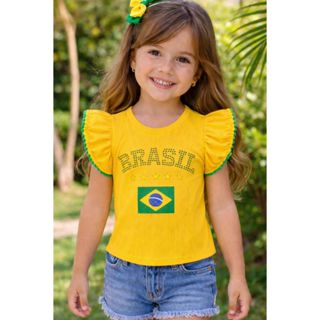 Blusa do Brasil-Copa Infantil-Ribana-Canelado-Premium-Moda-Bloguerinha em Oferta na Shopee