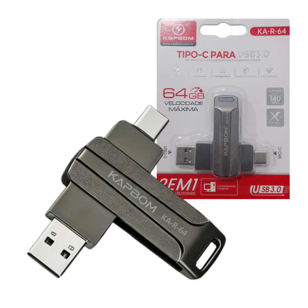 Pendrive USB 3.0 Tipo C 4GB 8GB 16GB 32GB 64GB 128GB Para Celular e Computador