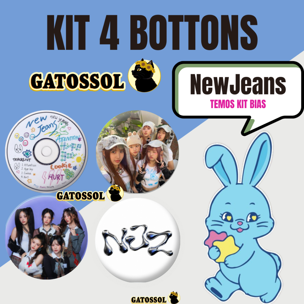 KIT New Jeans BIAS 4 Bottons 4,5CM Broche KPOP-IDOL-COREANO- Bottom/botton Boton Buton alfinete Boton Button Pin Botum em Oferta na Shopee