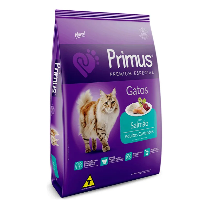 Ração Premium Especial Primus Gatos Castrados Sabor Salmao 10,1 Kg