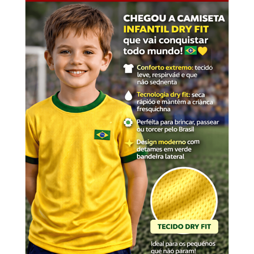 Camiseta Dryfit infantil e juvenil copa do mundo Brasil,blusa unissex,confortável menino e menina
