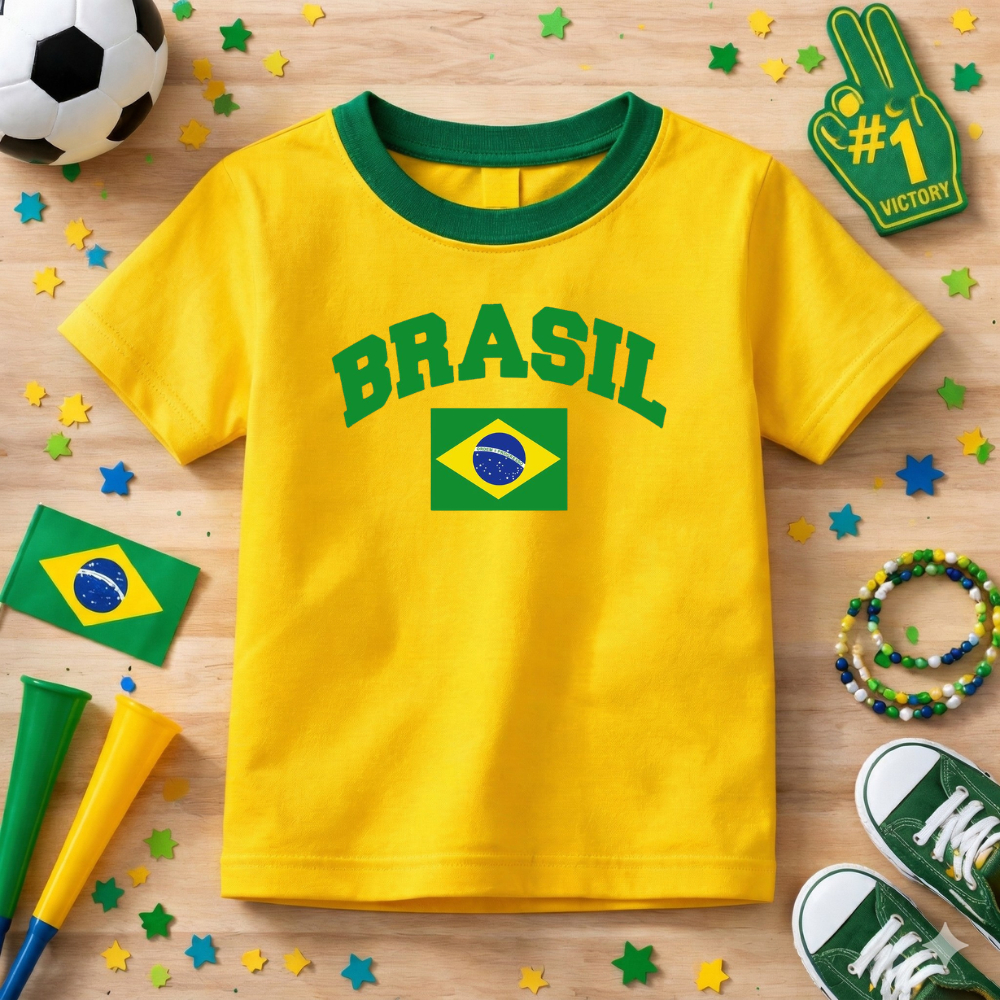Camiseta Infantil Copa Do Mundo Lançamento Brasil Algodão Premium Confortável Em Alta Tendência
