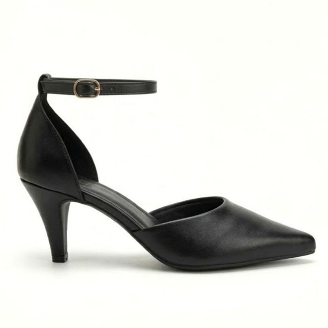Detalhes do Scarpin Feminino Milli Preto Salto Fino Fivela no Tornozelo Social Elegante Confortável