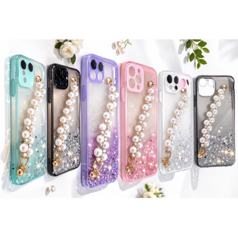 Capa capinha com corrente de pérolas Gliter Luxo Redmi Not 8