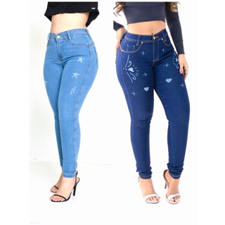 kit com 2 calças feminina jeans elastano lycra denim em Oferta na Shopee