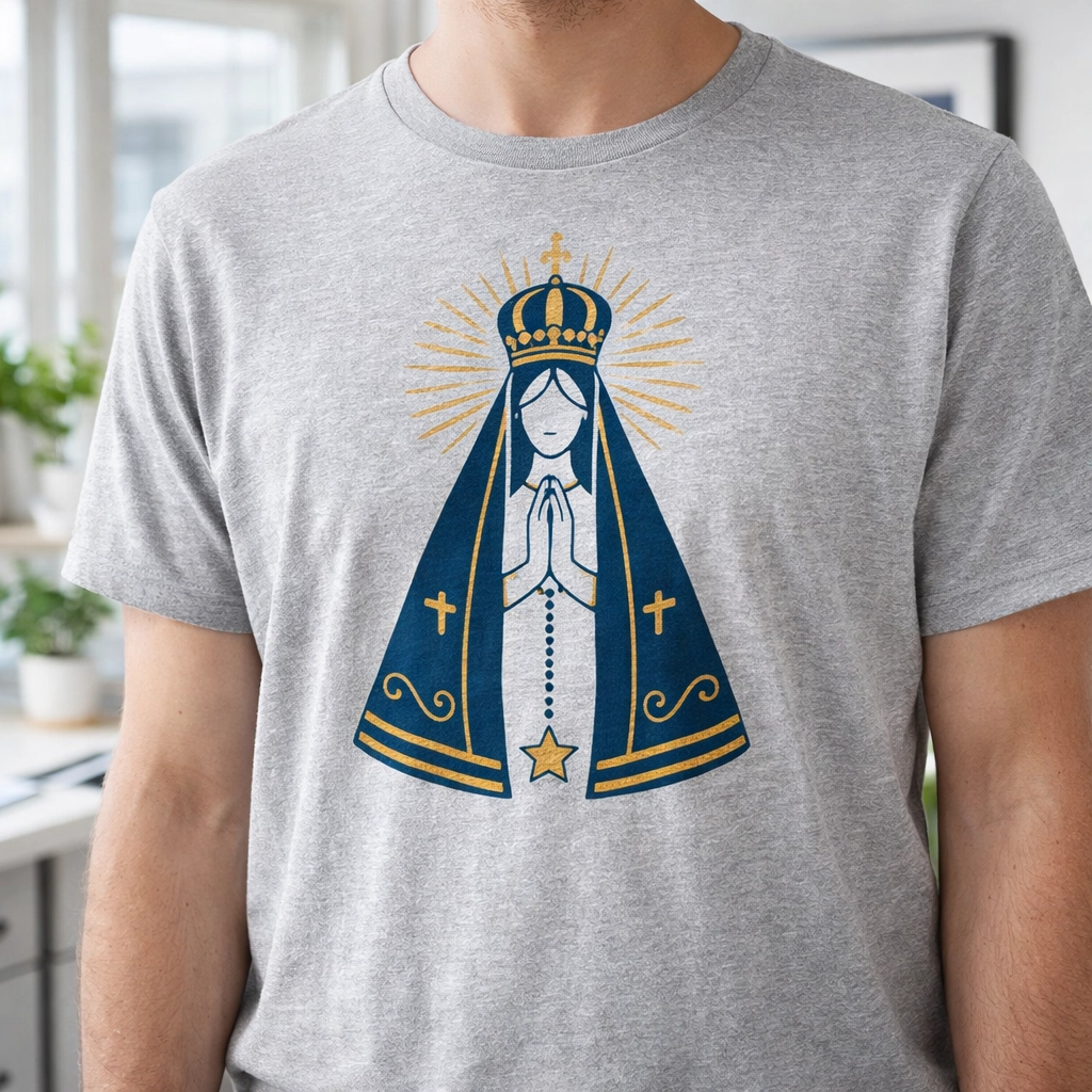 Camiseta-nossa-senhora-Aparecida-100% Algodão-Confortável-Caimento Perfeito-otima-qualidade-feminino- masculino- justo