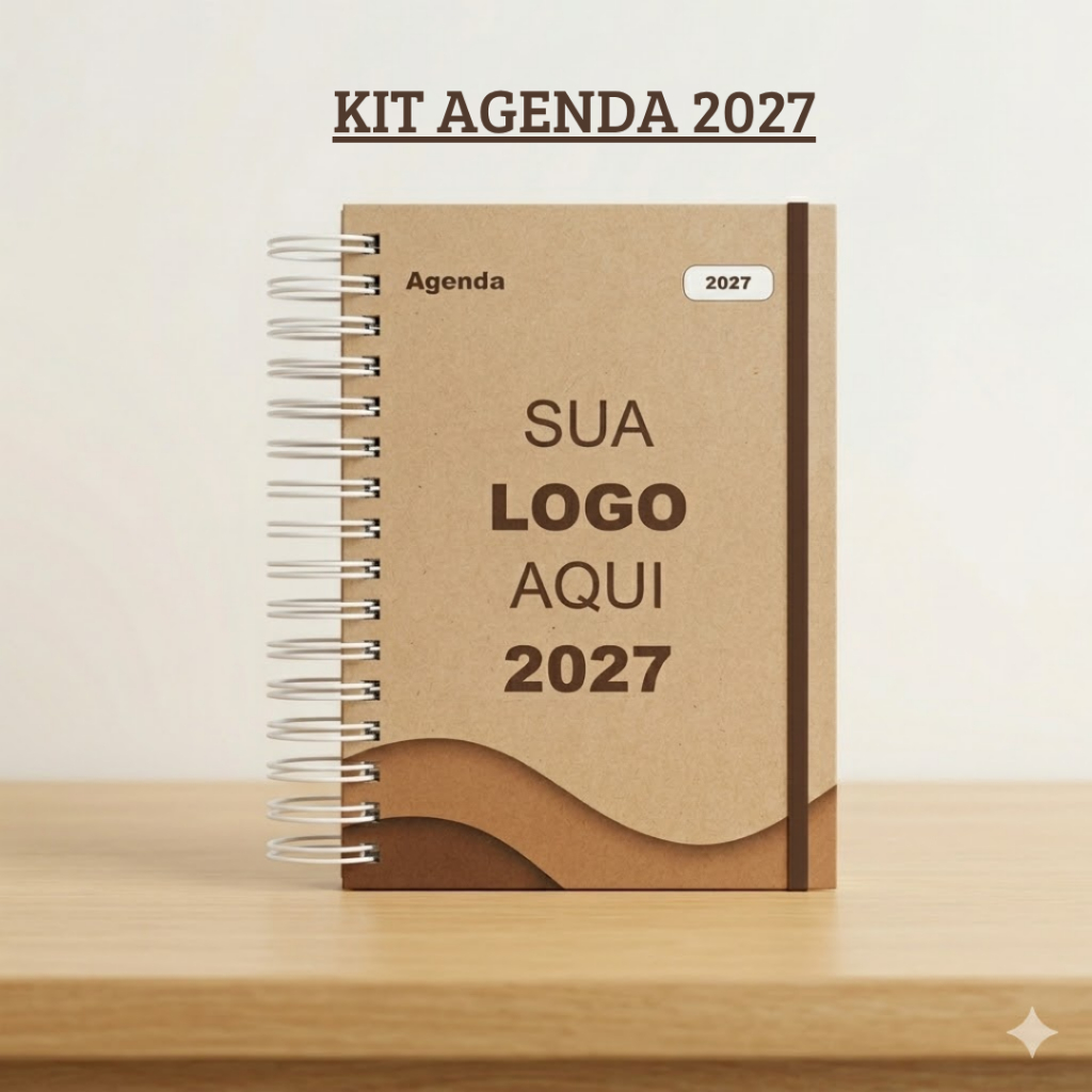 KIT AGENDA PERSONALIZADA 2027 - EMPRESA - SUA ARTE - COMERCIAL - AGENDAMENTO - FOTO - LOGO