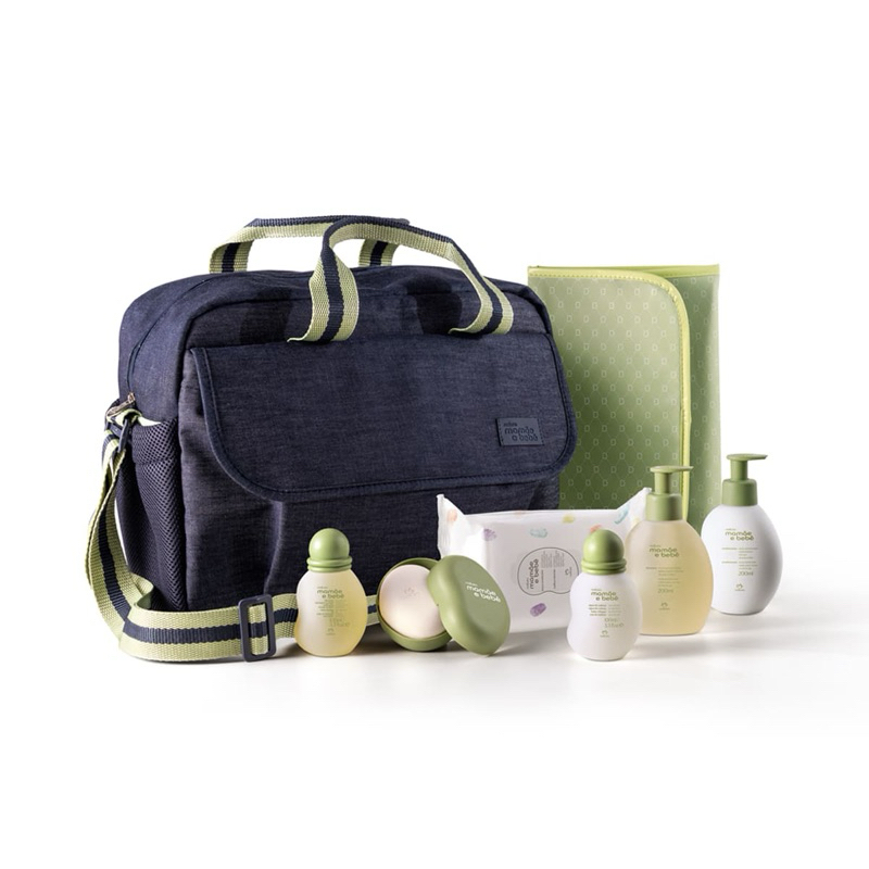 Conjunto mamãe e bebê com bolsa e trocador (8 itens)