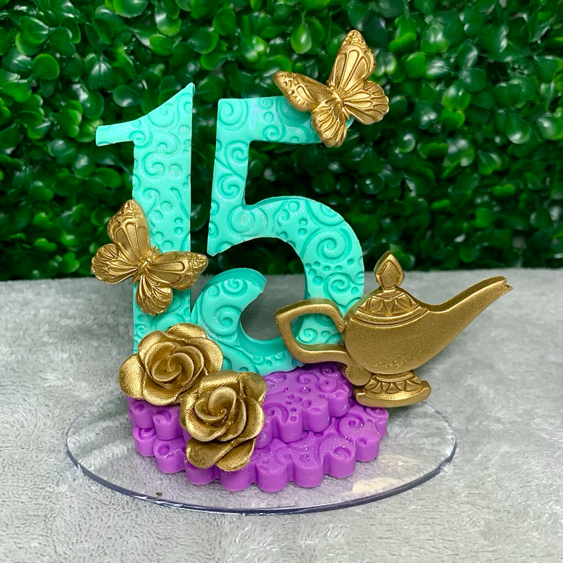 Vela personalizada em Biscuit - Meus 15 anos Jasmine / Aladin