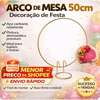 Mini Arco de Mesa Redondo em Ferro Dourado para Decoração de Festa