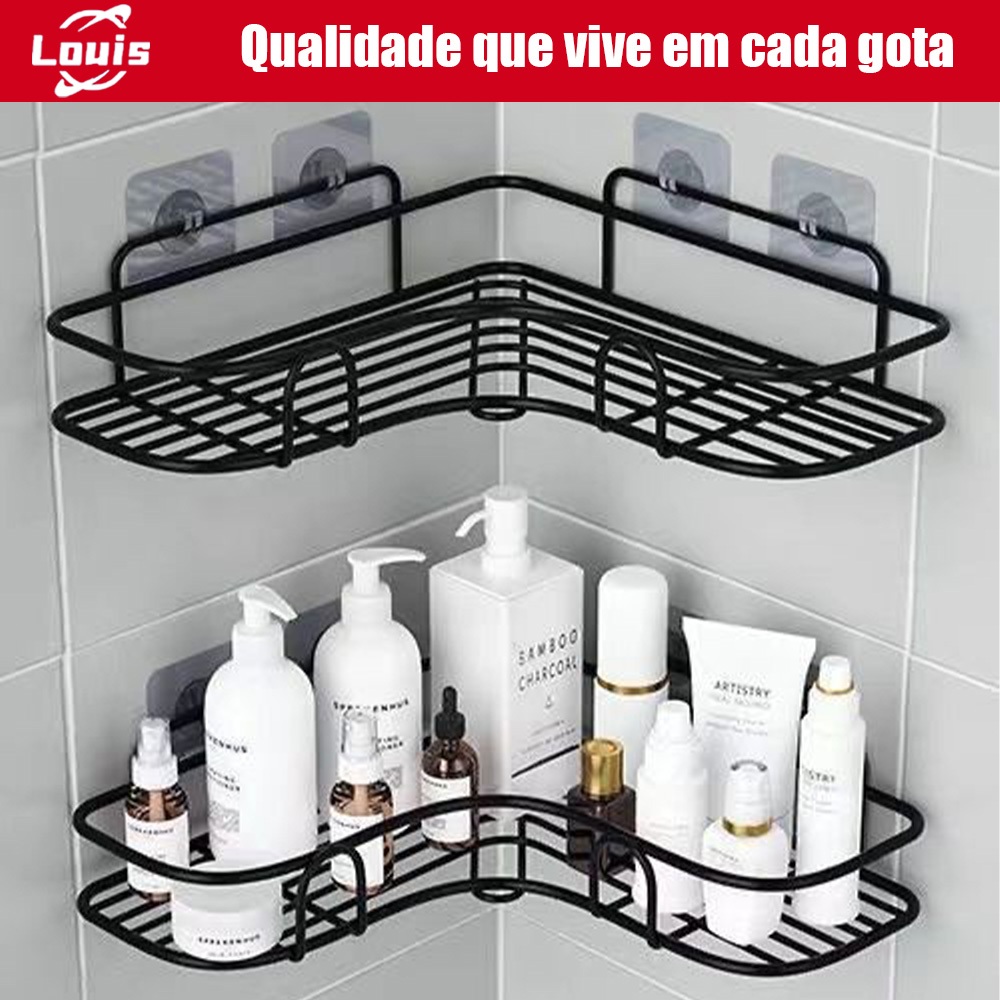 Louis Kit 2 Prateleiras Suporte Com Alto Adesivos Para Parede Banheiro Cozinha Lavanderia Shampoo Sabonete