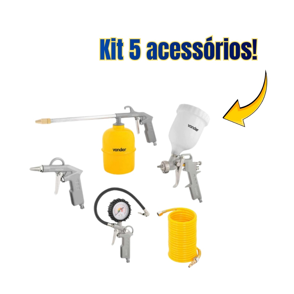 Jogo de Acessórios com 5 Peças de Compressor para Pinturas Limpezas e Calibrações Vonder