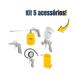 Jogo de Acessórios com 5 Peças de Compressor para Pinturas Limpezas e Calibrações Vonder
