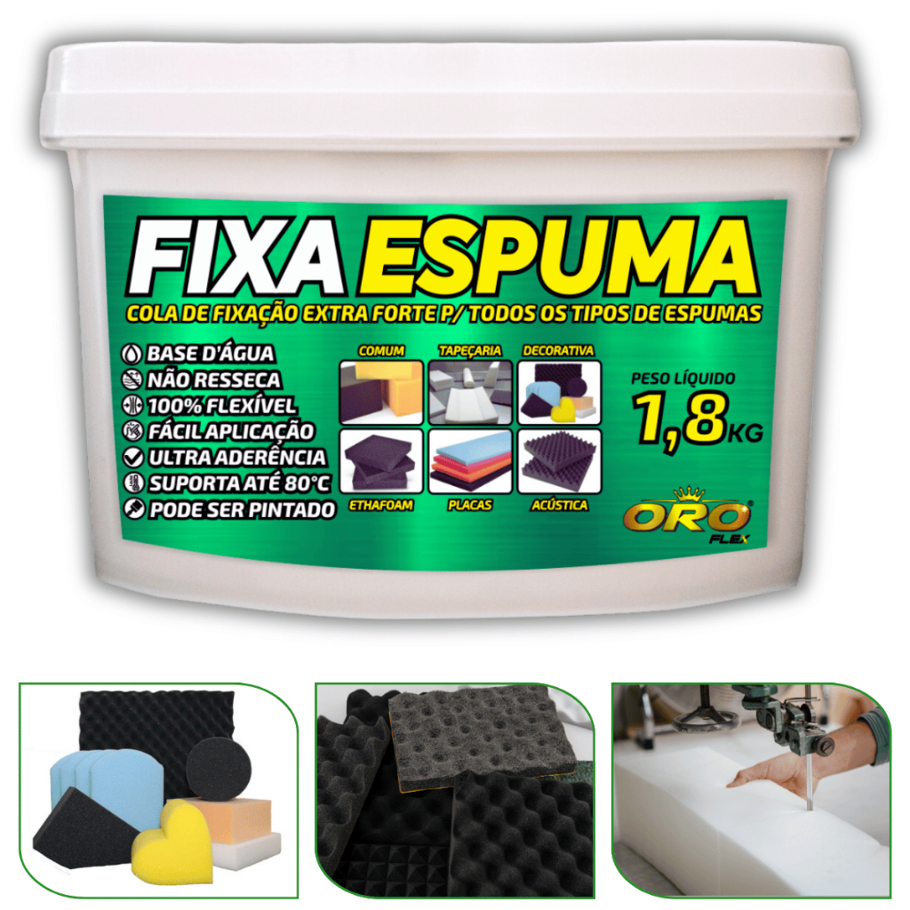 Cola base d´água sem cheiro, para colar ESPUMAS acústicas em paredes e forros OROFLEX 1,8KG CORES