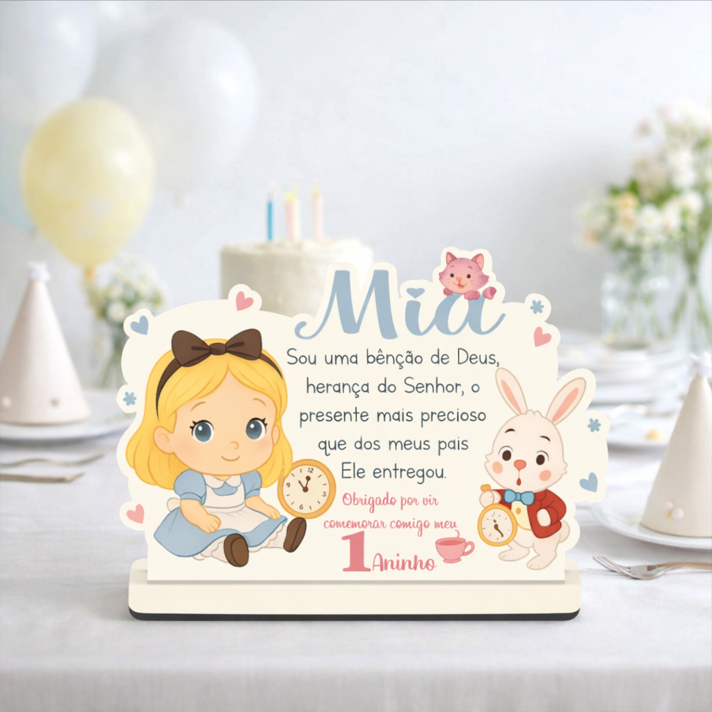 Alice Baby em MDF - Centro de mesa Alice Baby em MDF - Lembrancinha Alice Baby - cod01