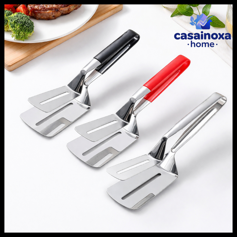 Pegador de Carne Inox Espátula 2 em 1 Pinça para Churrasco e Grelhados Multifuncional Profissional